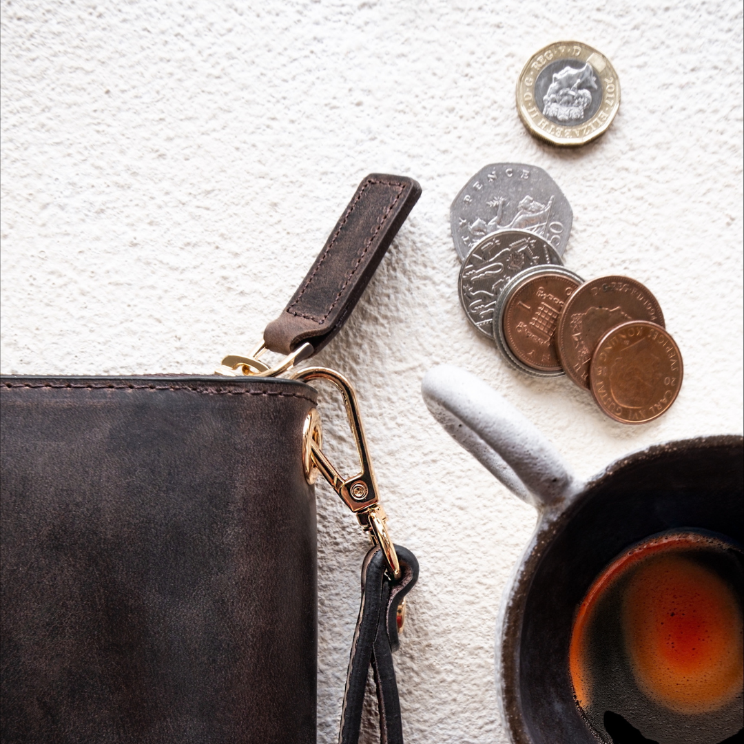 "Tüzün-Chocolate" Lüks Hakiki Deri Fermuarlı Uzun Cüzdan / Anahtarlık Hediye