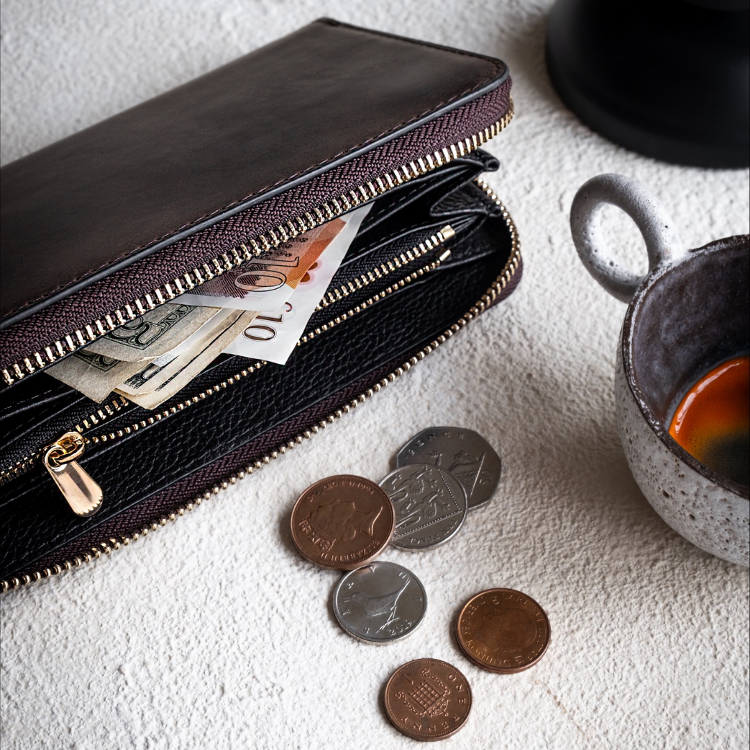 "Tüzün-Chocolate" Lüks Hakiki Deri Fermuarlı Uzun Cüzdan / Anahtarlık Hediye