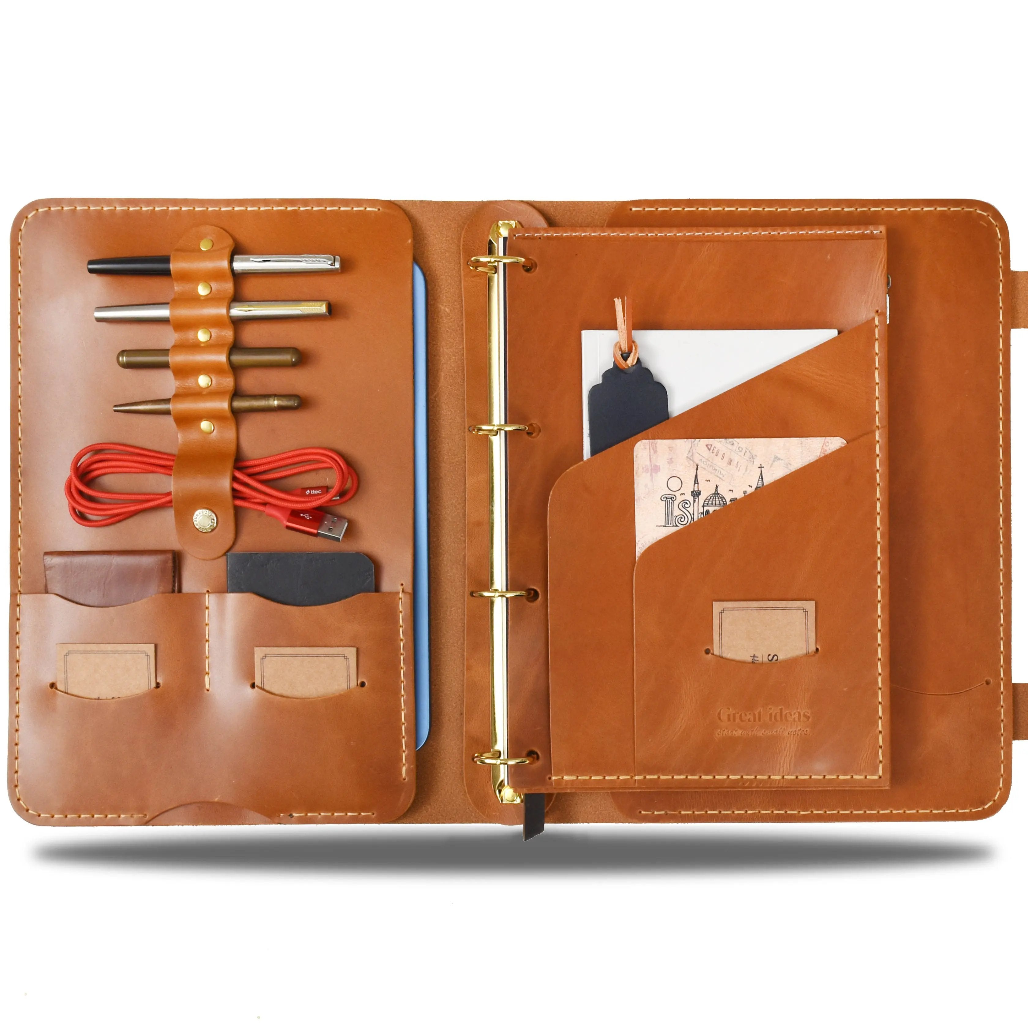 "Parla A4 Pro-Antik Camel" Lüks Hakiki Deri Organizer / Çizgisiz Bloknot, Ayraç, Anahtarlık Hediye Kargo, İsim Kazıma, Hediye Paketi Ücretsiz !