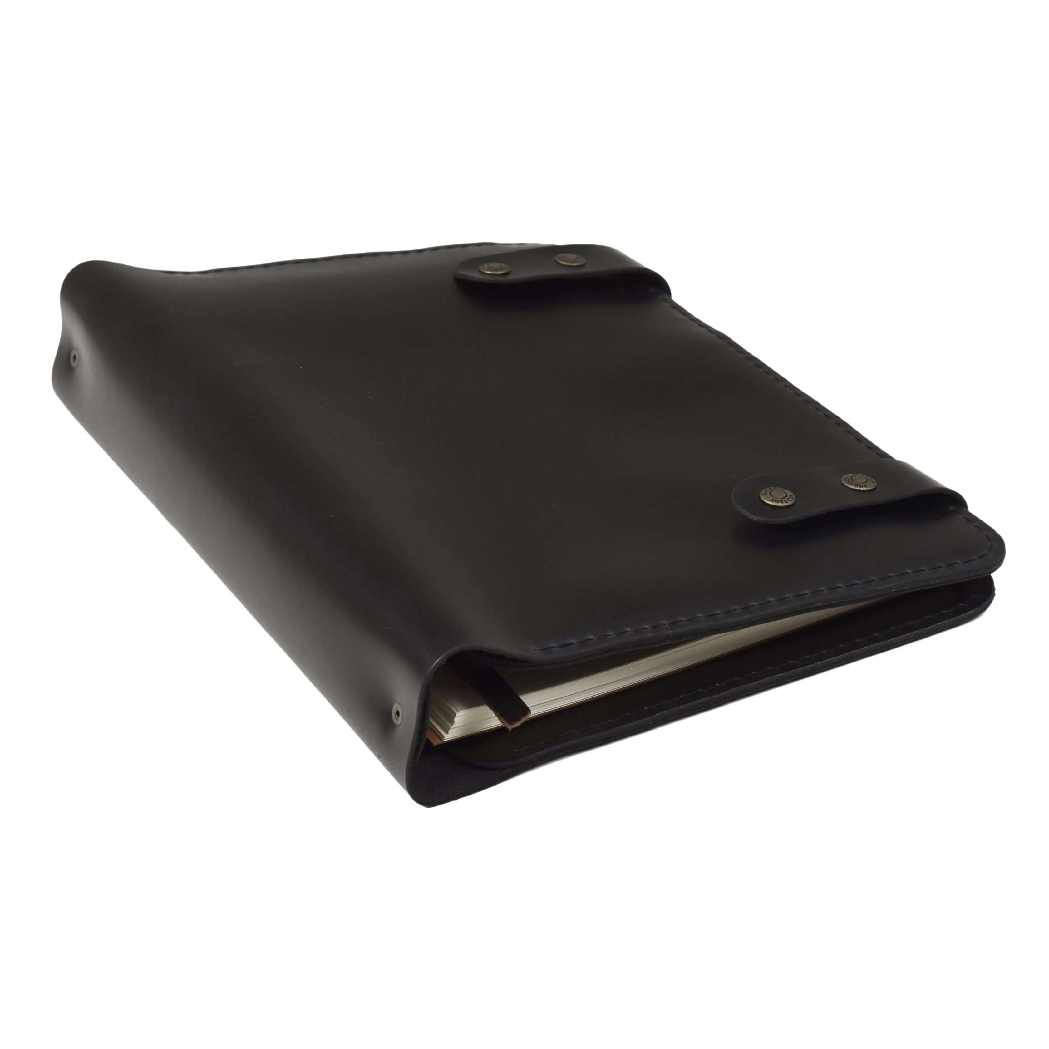 Güneri A4 Pro-Antik Siyah Lüks Hakiki Deri Organizer / Çizgisiz Bloknot, İsim Yazma, Şık Hediye Paketi