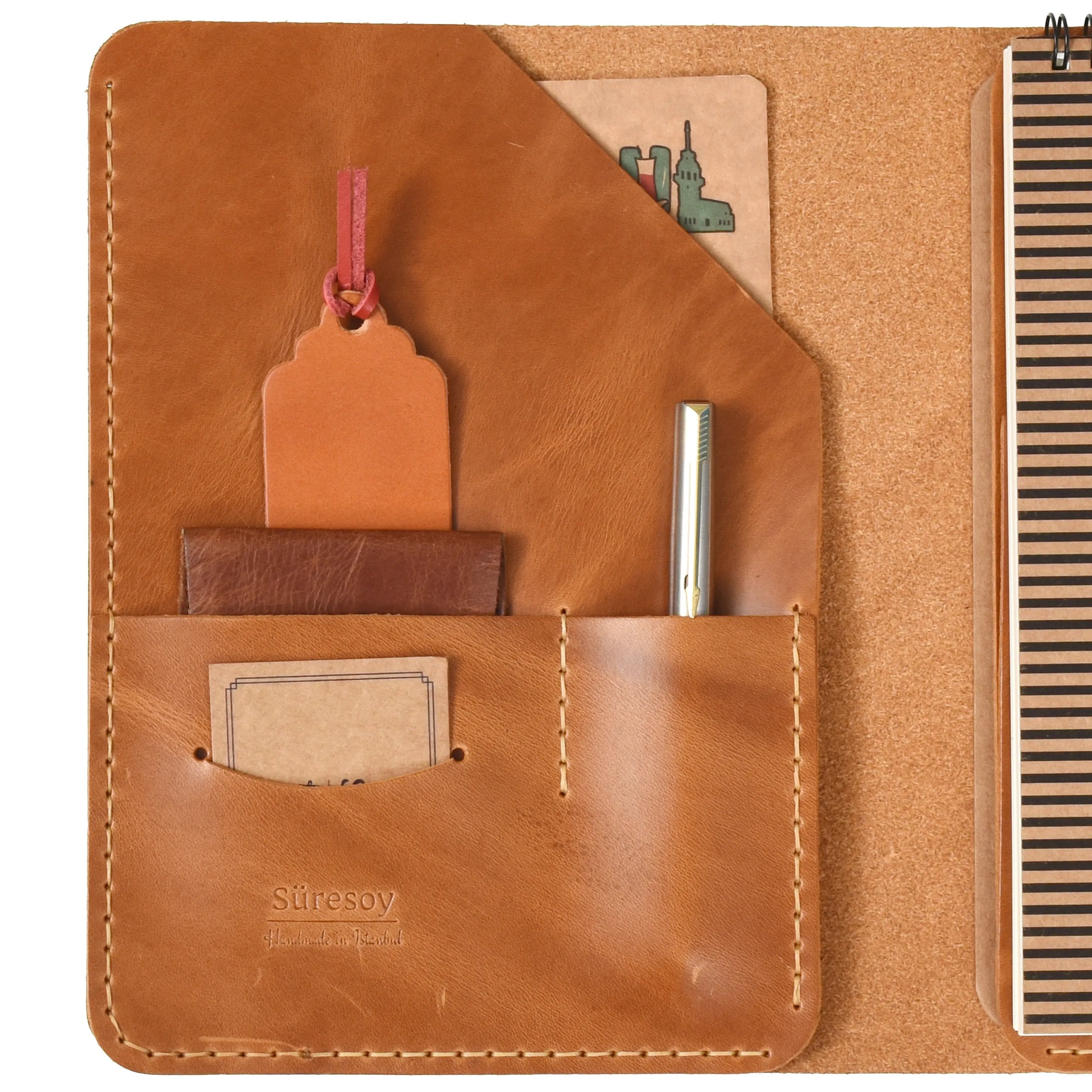 "Tunga A5 Spiralli-Camel" Lüks Hakiki Deri Organizer / Çizgisiz Spiralli Bloknot, Anahtarlık Hediye Kargo, İsim Kazıma, Hediye Paketi Ücretsiz !