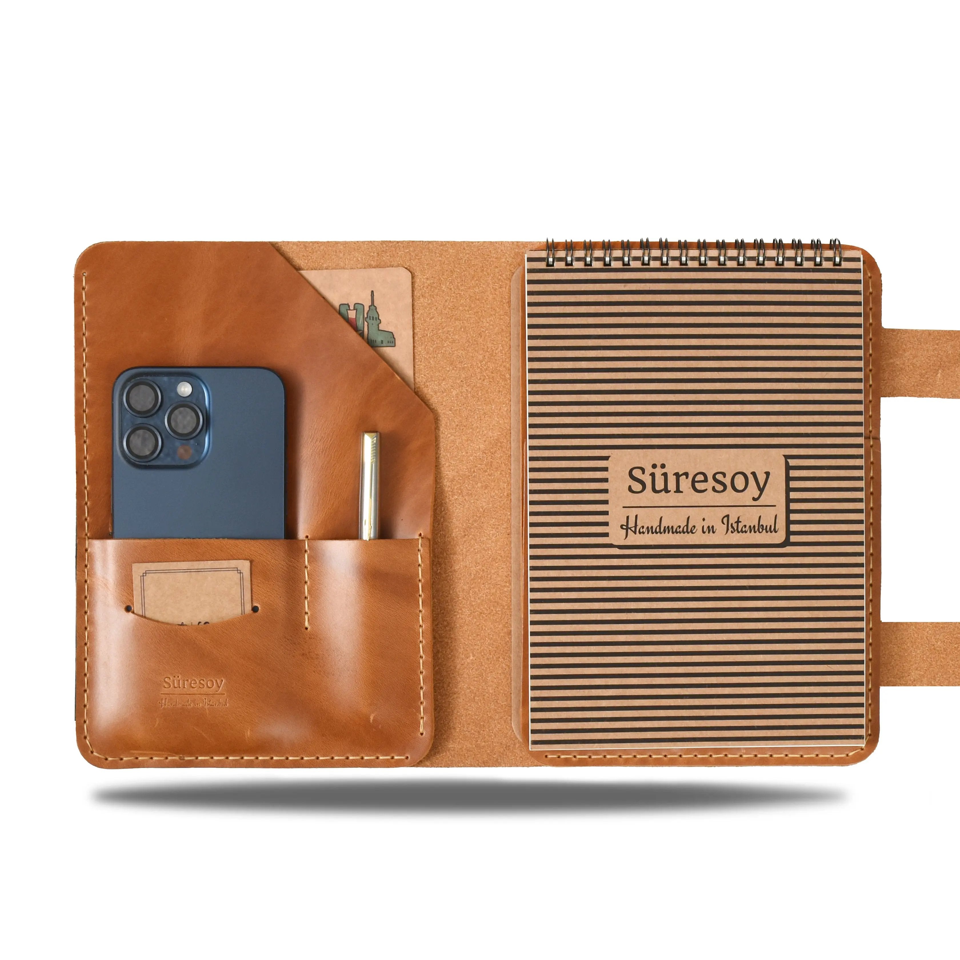 "Tunga A5 Spiralli-Camel" Lüks Hakiki Deri Organizer / Çizgisiz Spiralli Bloknot, Anahtarlık Hediye Kargo, İsim Kazıma, Hediye Paketi Ücretsiz !