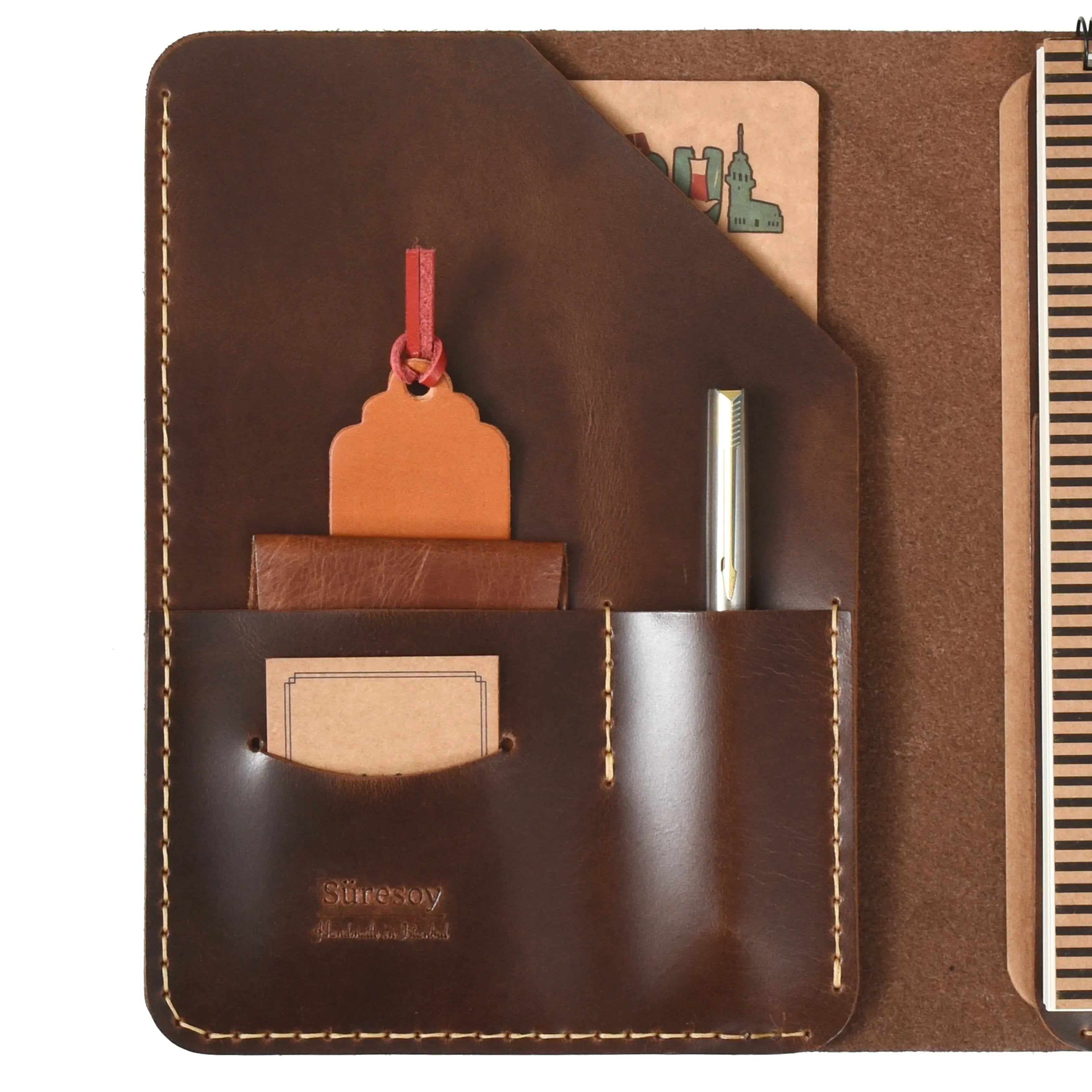 "Tunga A5 Spiralli-Antik Kahve" Lüks Hakiki Deri Organizer / Çizgisiz Spiralli Bloknot, Anahtarlık Hediye Kargo, İsim Kazıma, Hediye Paketi Ücretsiz !