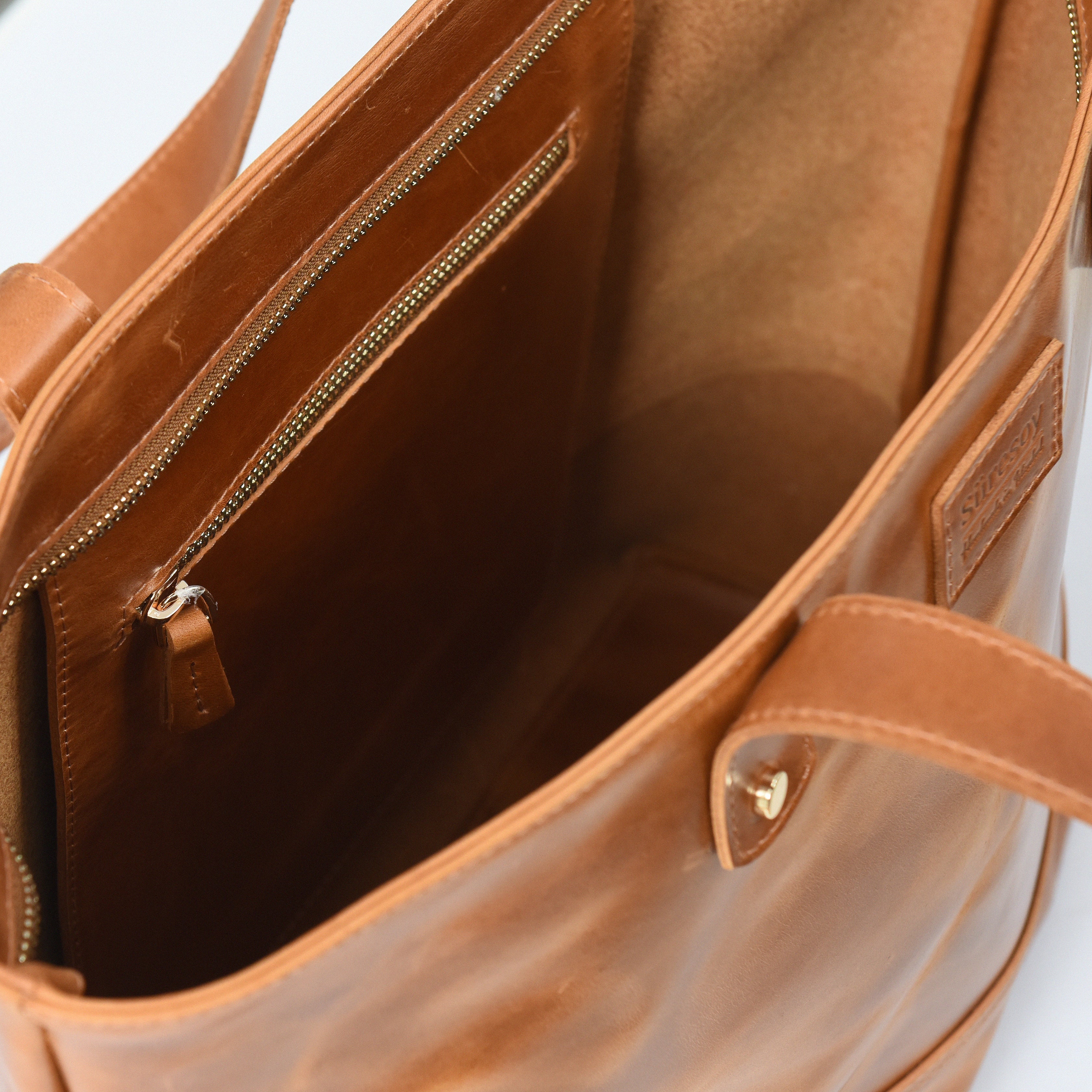 "Tomris" Lüks Hakiki Deri Fermuarlı Tote Bag Çanta / Anahtarlık Hediye