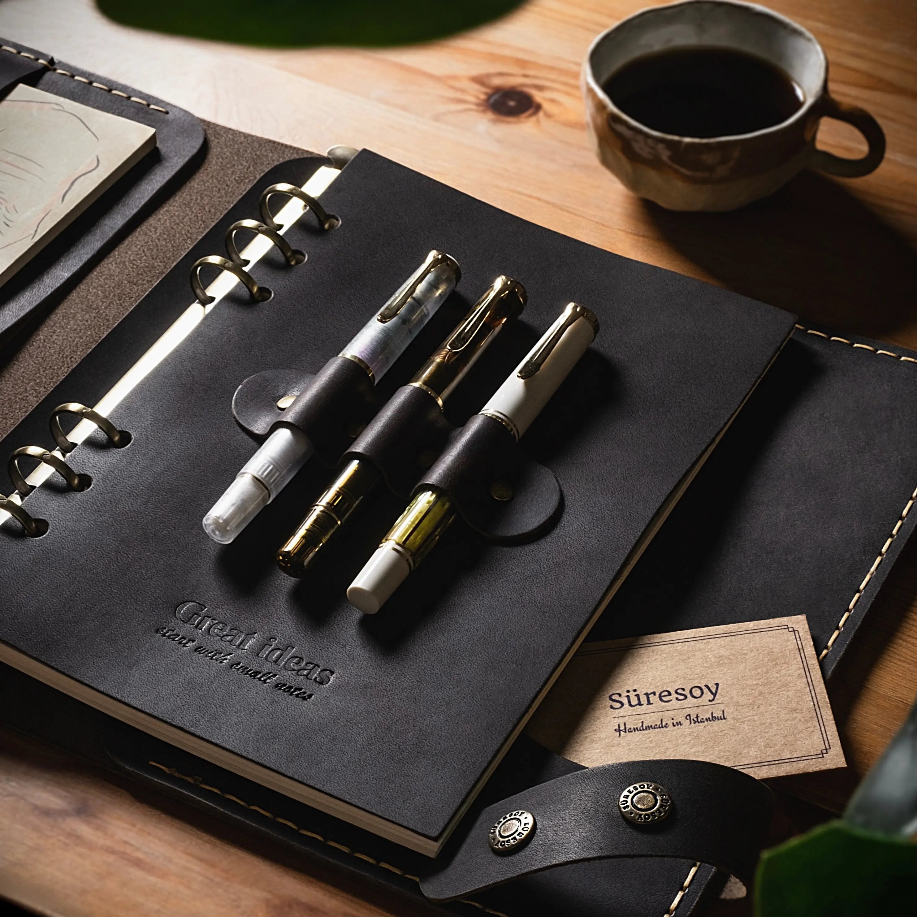 "Güneri A5 Pro - Chocolate🍫" Lüks Hakiki Deri Organizer / Çizgili Bloknot, Ayraç, Anahtarlık Hediye Kargo, İsim Kazıma, Hediye Paketi Ücretsiz !