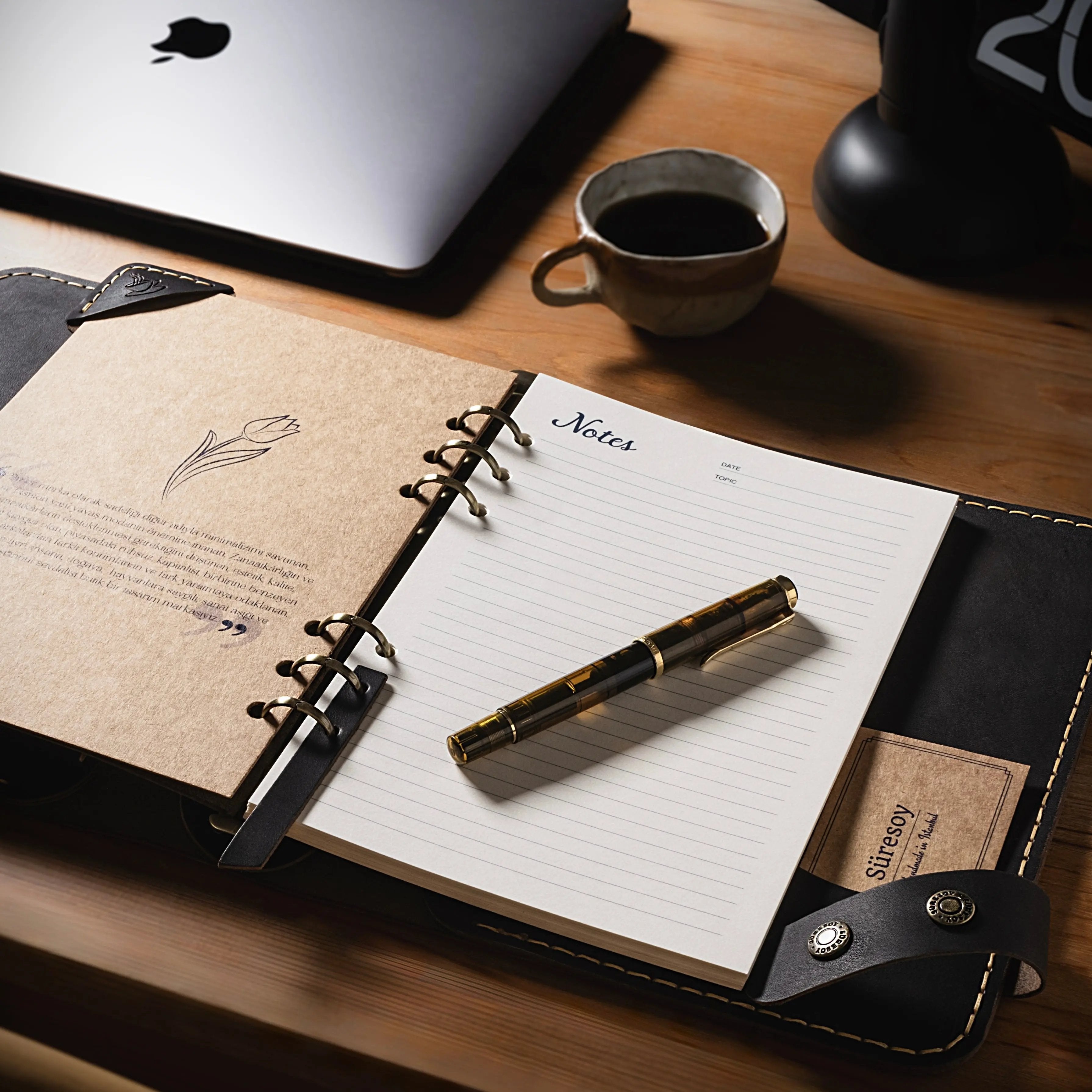 "Güneri A5 Pro - Chocolate🍫" Lüks Hakiki Deri Organizer / Çizgili Bloknot, Ayraç, Anahtarlık Hediye Kargo, İsim Kazıma, Hediye Paketi Ücretsiz !