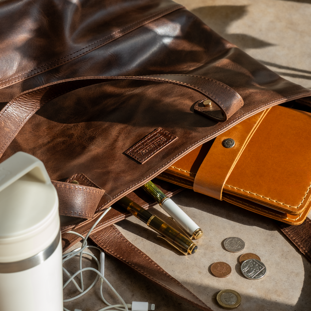 "Tomris" Lüks Hakiki Deri Fermuarlı Tote Bag Çanta / Anahtarlık Hediye