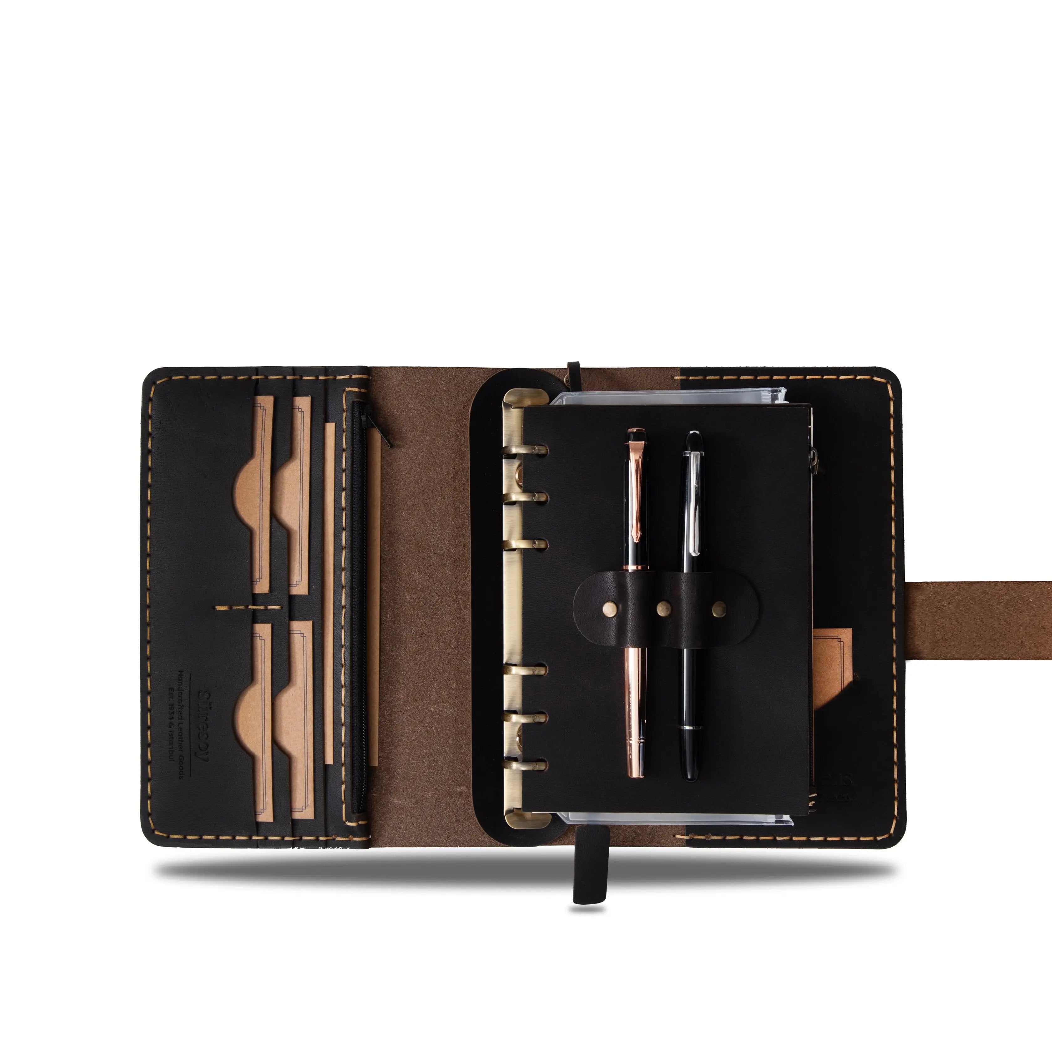 "Aydem A6 Pro-Chocolate🍫" Lüks Hakiki Deri Organizer / Çizgili Bloknot, Ayraç, Anahtarlık Hediye Kargo, İsim Kazıma, Hediye Paketi Ücretsiz !