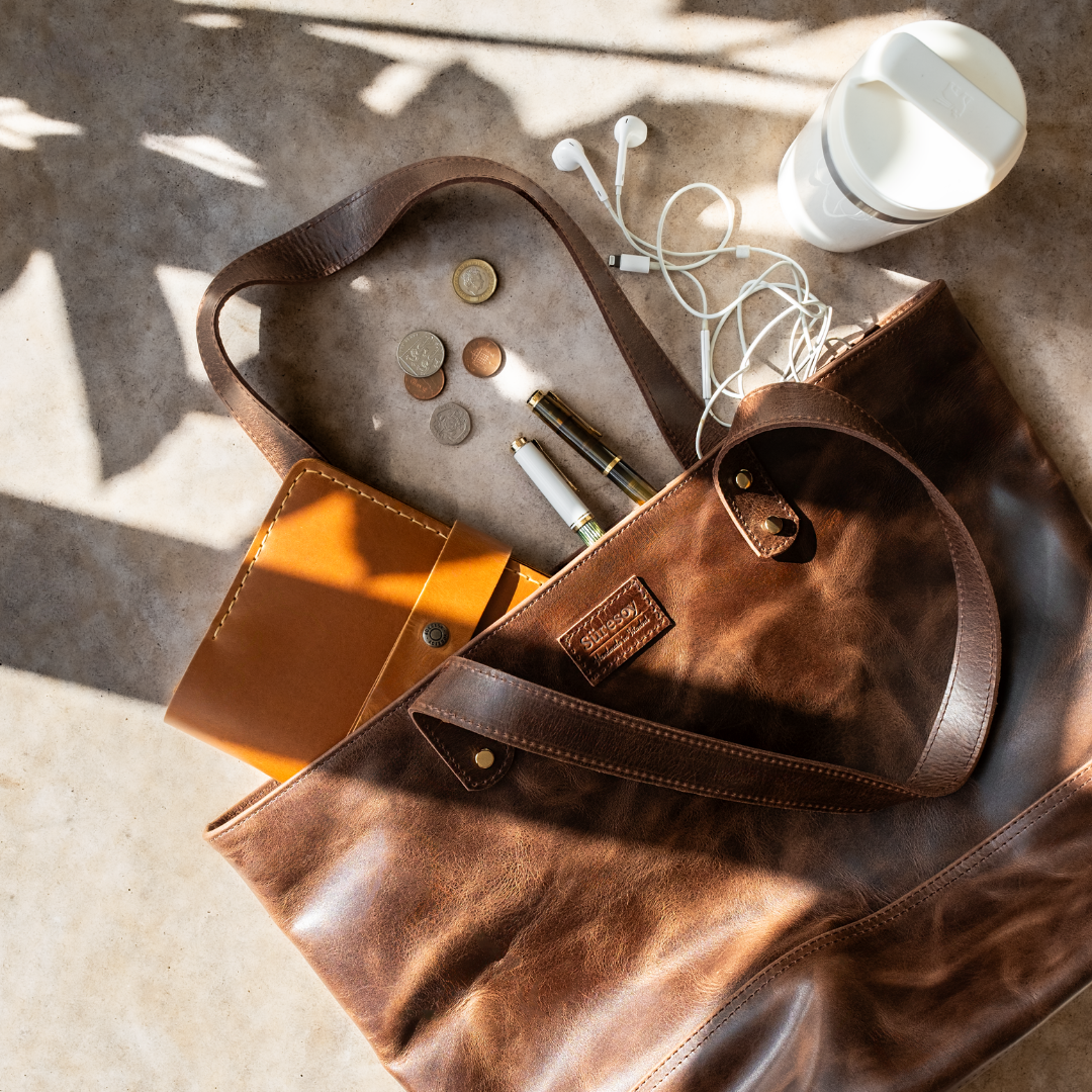 "Tomris" Lüks Hakiki Deri Fermuarlı Tote Bag Çanta / Anahtarlık Hediye