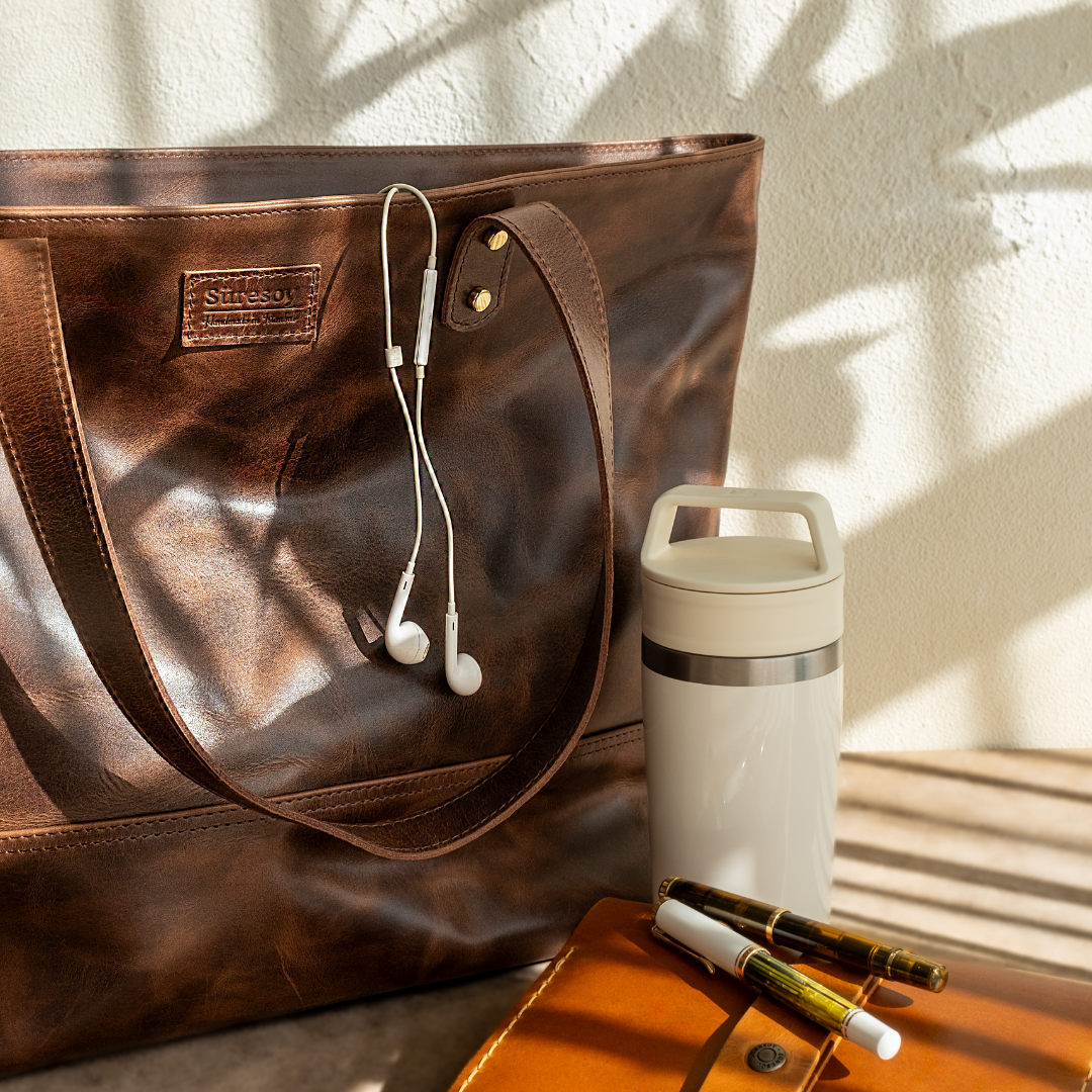 "Tomris" Lüks Hakiki Deri Fermuarlı Tote Bag Çanta / Anahtarlık Hediye