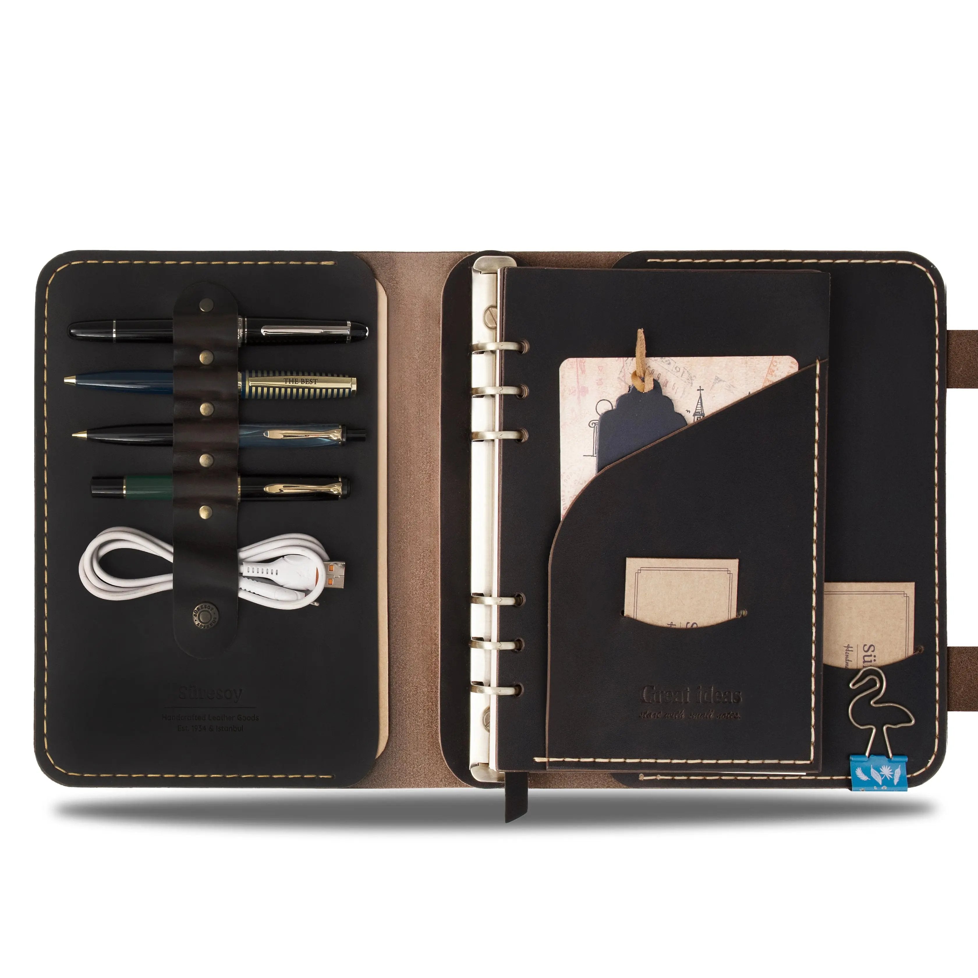 "Parla A5 Pro-Chocolate🍫" Lüks Hakiki Deri Organizer / Çizgili Bloknot, Ayraç, Anahtarlık Hediye Kargo, İsim Kazıma, Hediye Paketi Ücretsiz !