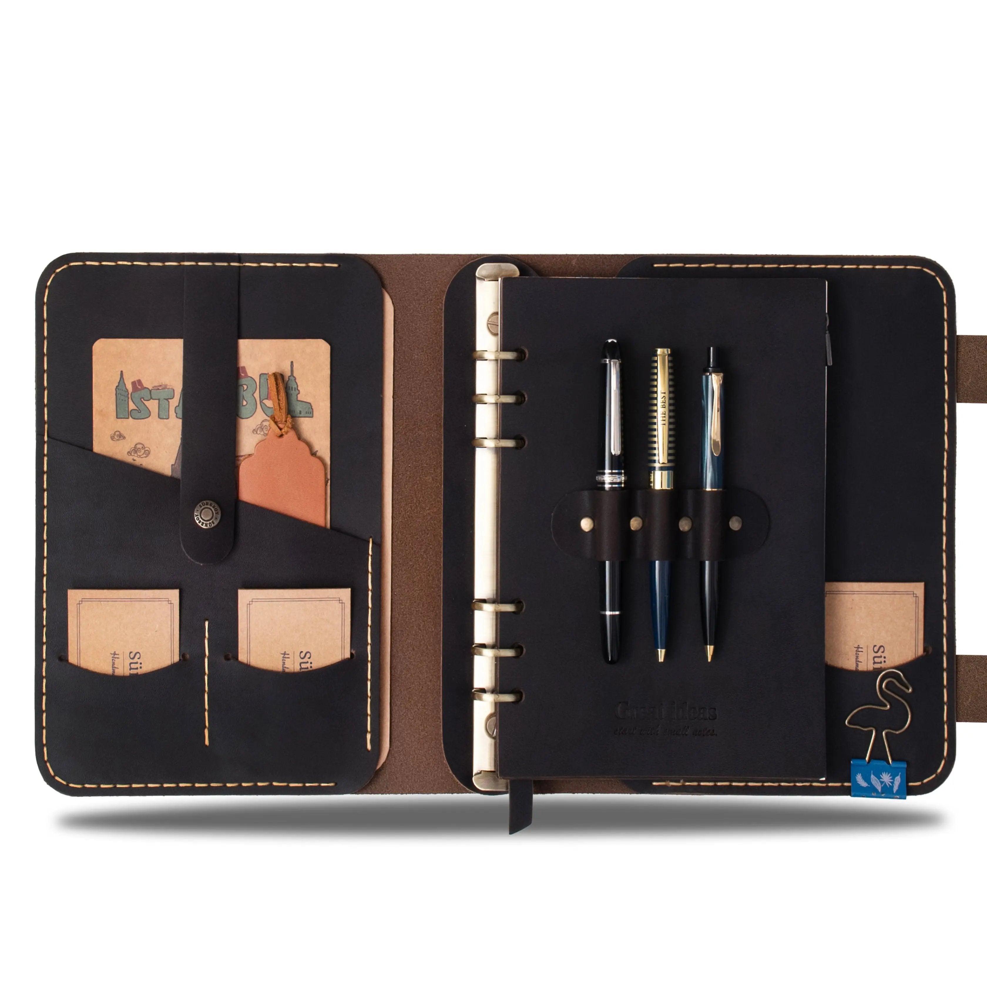 "Güneri A5 Pro - Chocolate🍫" Lüks Hakiki Deri Organizer / Çizgili Bloknot, Ayraç, Anahtarlık Hediye Kargo, İsim Kazıma, Hediye Paketi Ücretsiz !