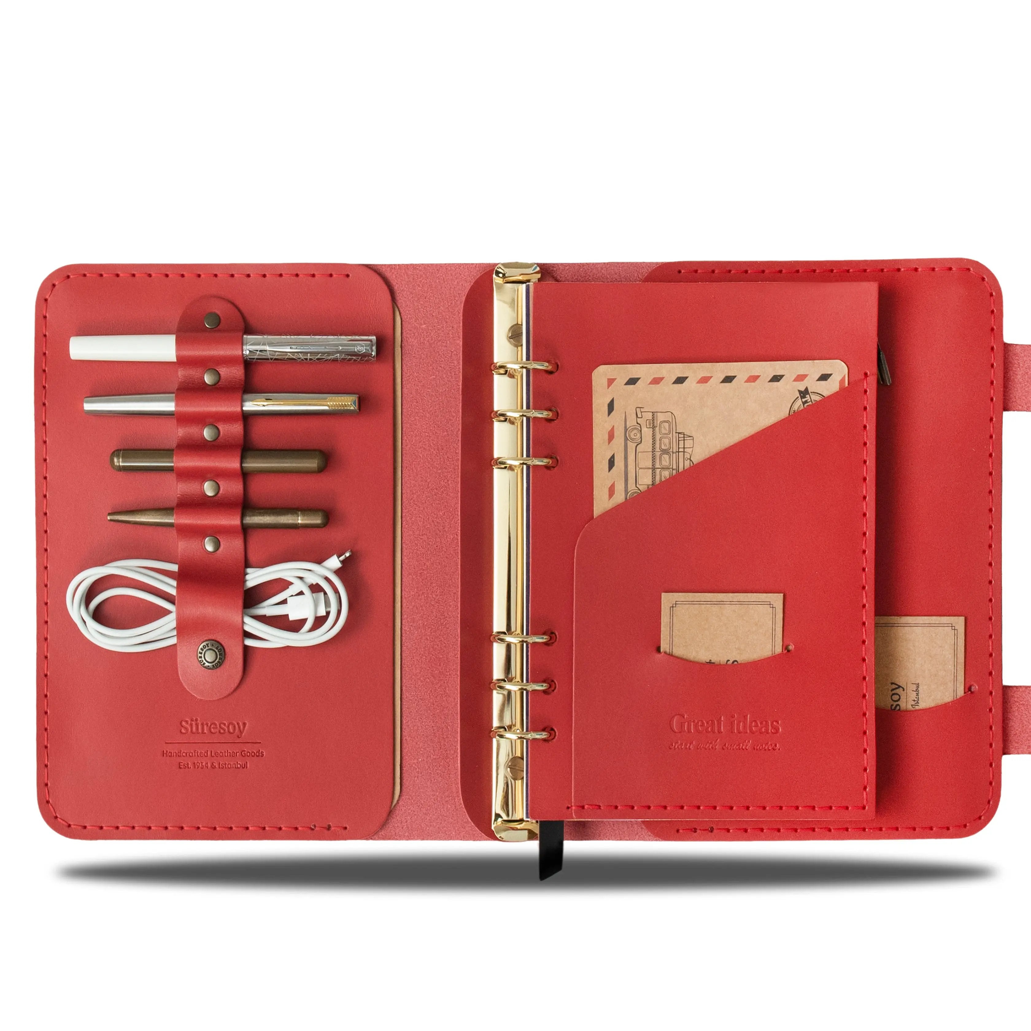 "Parla A5 Pro-Kırmızı" Lüks Hakiki Deri Organizer / Çizgili Bloknot, Ayraç, Anahtarlık Hediye Kargo, İsim Kazıma, Hediye Paketi Ücretsiz !