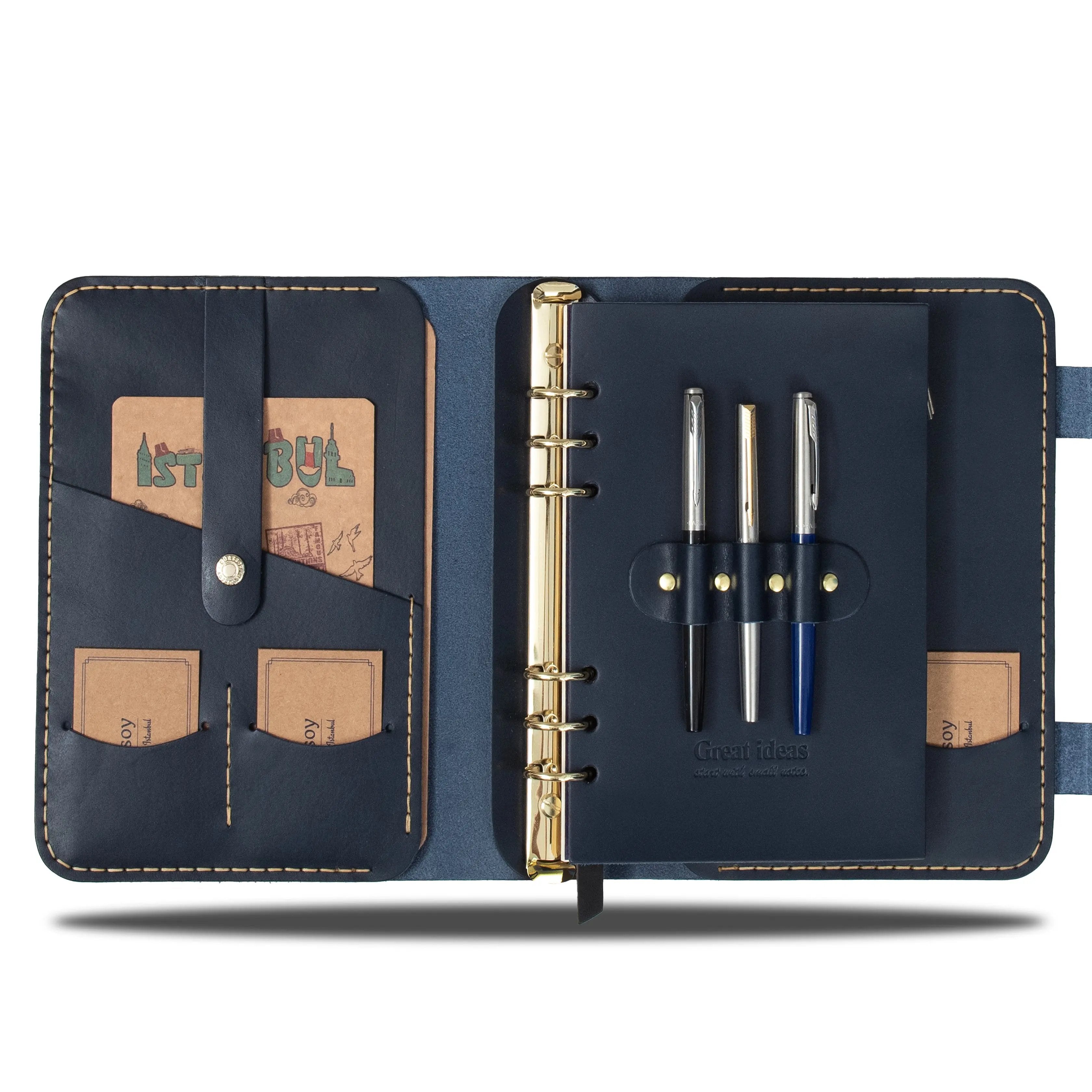 "Güneri A5 Pro - Lacivert" Lüks Hakiki Deri Organizer / Çizgili Bloknot, Ayraç, Anahtarlık Hediye Kargo, İsim Kazıma, Hediye Paketi Ücretsiz !