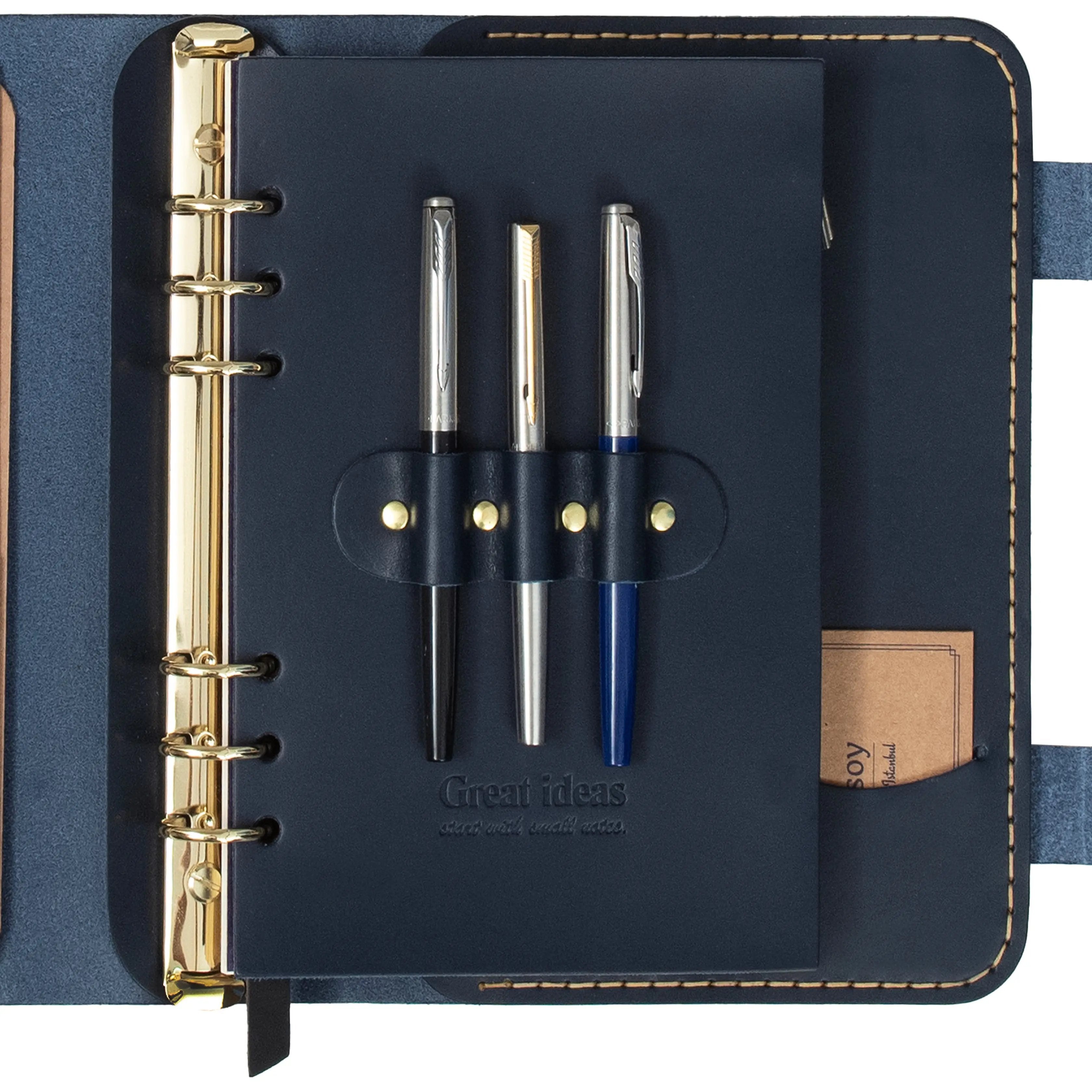 "Güneri A5 Pro - Lacivert" Lüks Hakiki Deri Organizer / Çizgili Bloknot, Ayraç, Anahtarlık Hediye Kargo, İsim Kazıma, Hediye Paketi Ücretsiz !