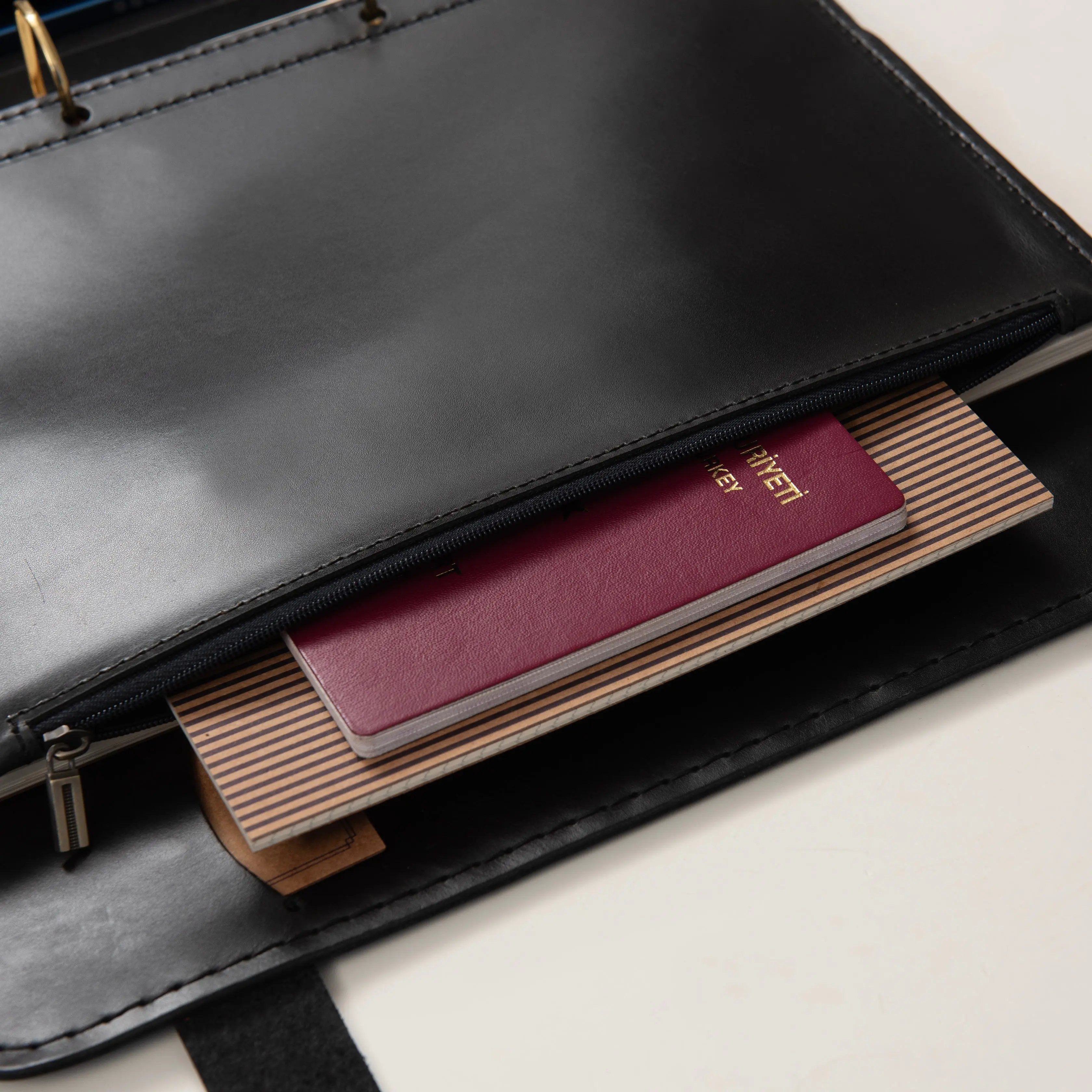 "Parla A4 Pro-Antik Siyah" Lüks Hakiki Deri Organizer / Çizgisiz Bloknot, Ayraç, Anahtarlık Hediye Kargo, İsim Kazıma, Hediye Paketi Ücretsiz !