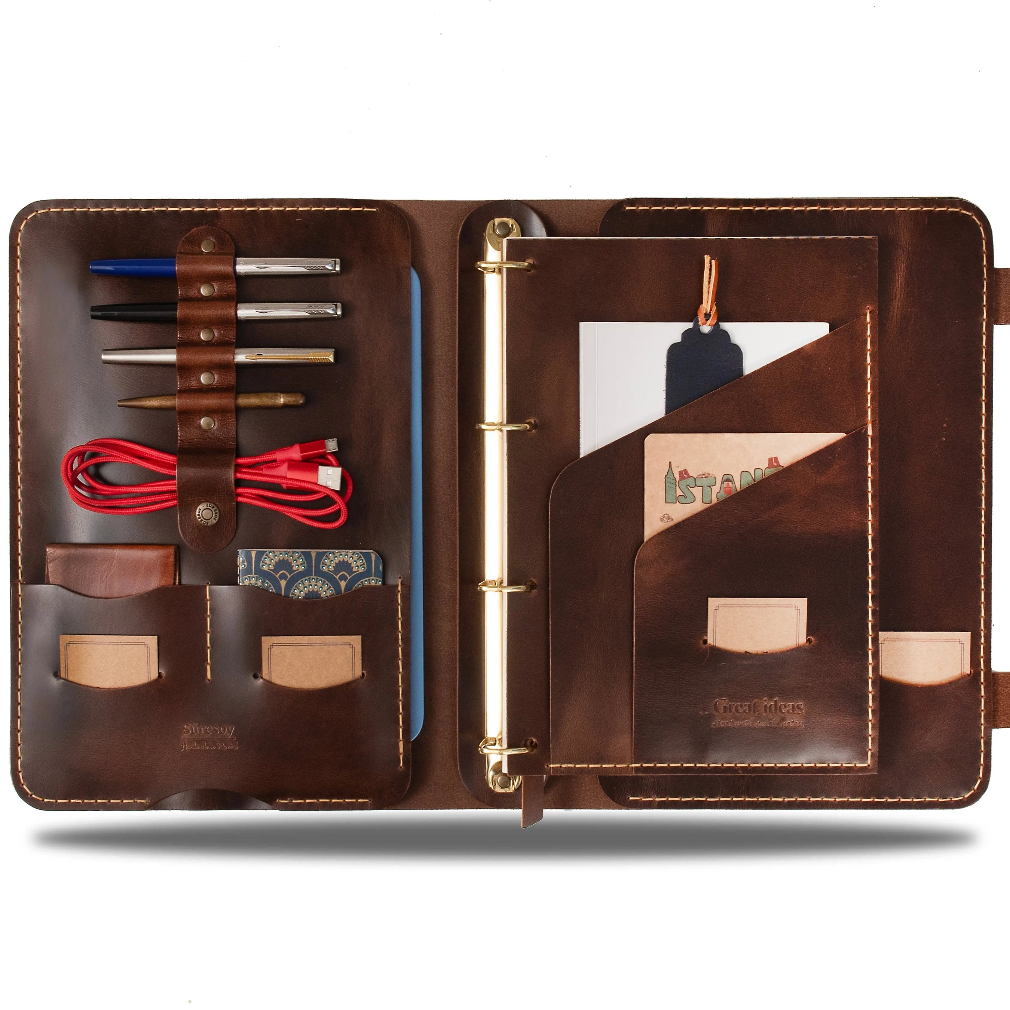 "Parla A4 Pro-Antik Kahve" Lüks Hakiki Deri Organizer / Çizgisiz Bloknot, Ayraç, Anahtarlık Hediye Kargo, İsim Kazıma, Hediye Paketi Ücretsiz !