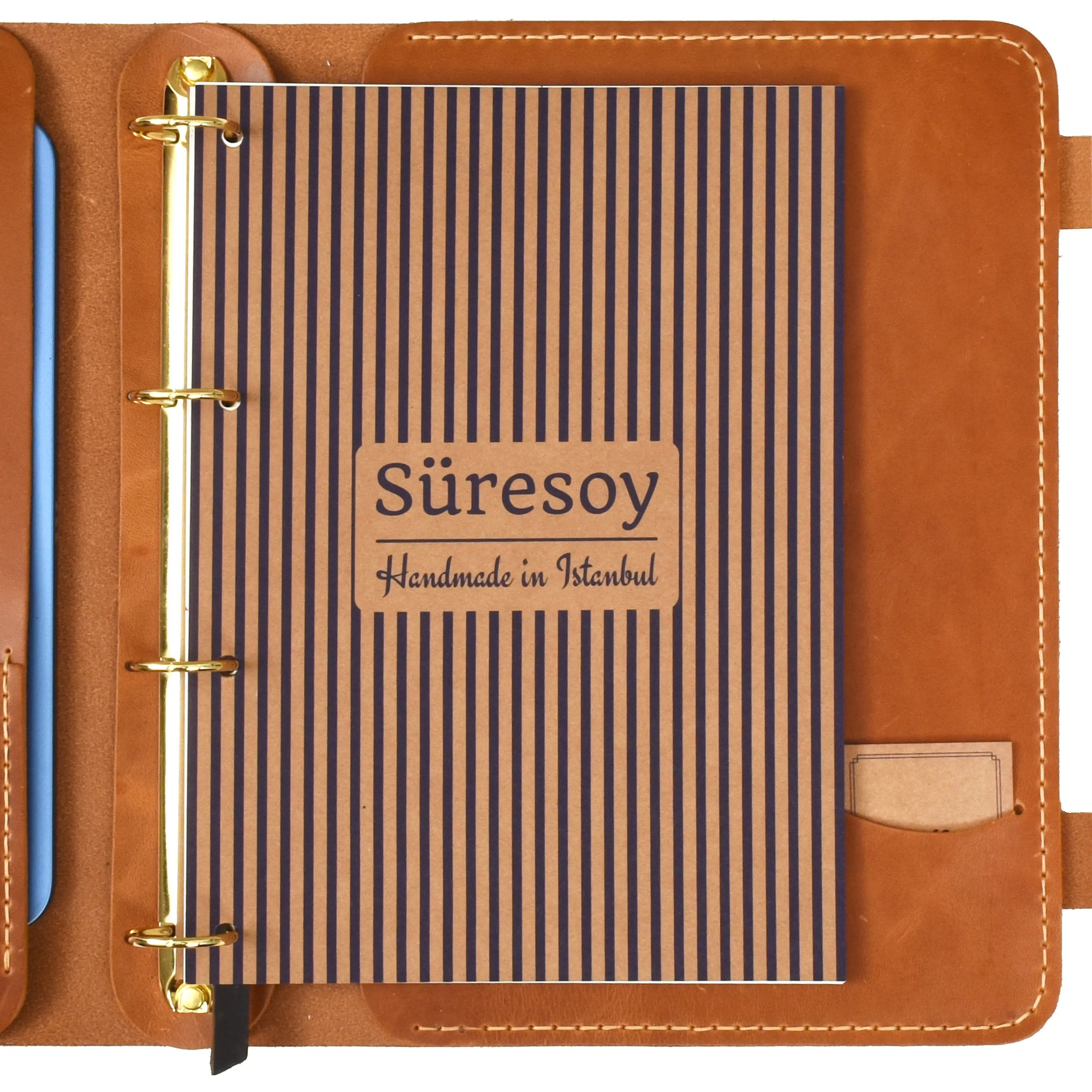 "Parla A4 Pro-Antik Camel" Lüks Hakiki Deri Organizer / Çizgisiz Bloknot, Ayraç, Anahtarlık Hediye Kargo, İsim Kazıma, Hediye Paketi Ücretsiz !