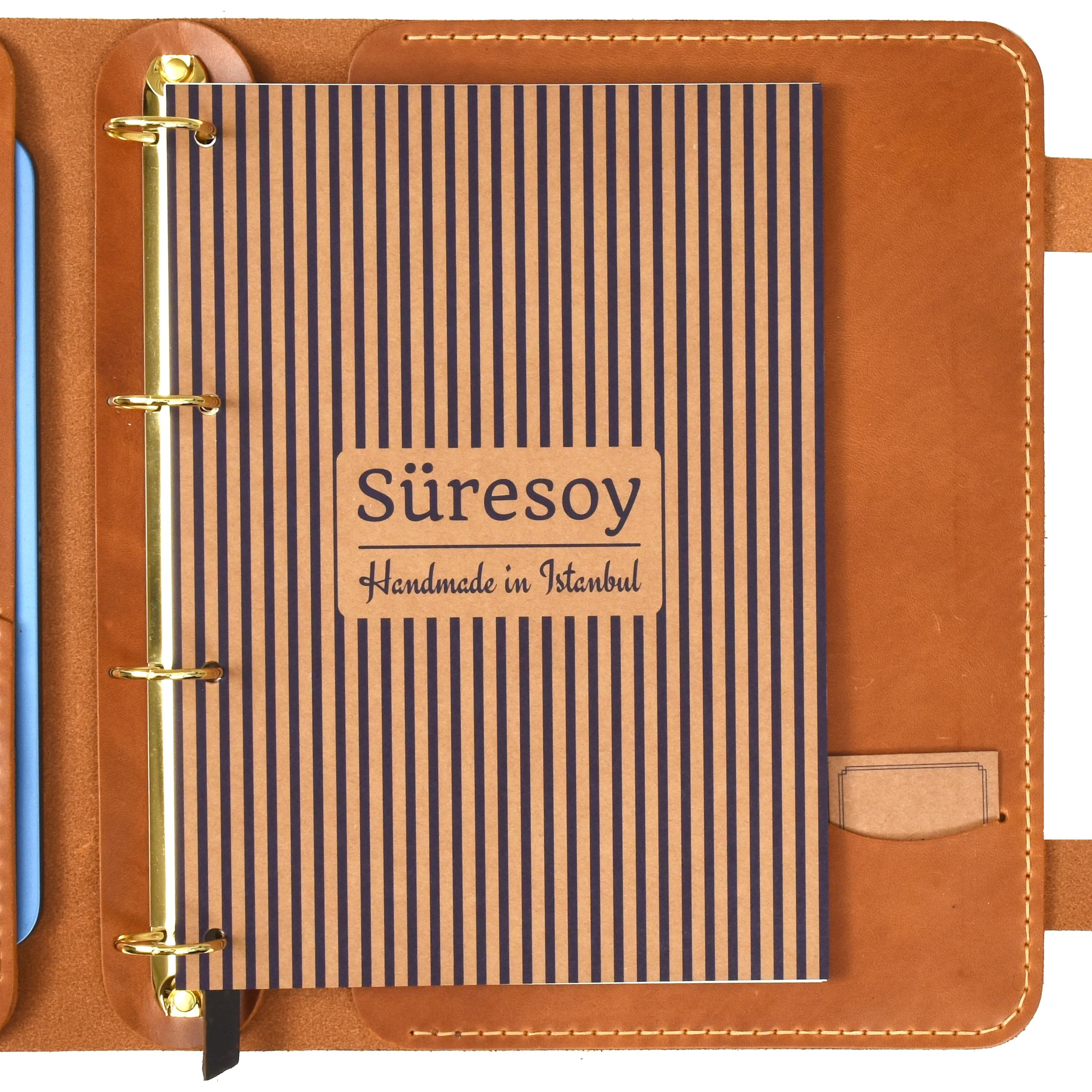 "Güneri A4 Pro-Antik Camel" Lüks Hakiki Deri Organizer / Çizgisiz Bloknot, Ayraç, Anahtarlık Hediye Kargo, İsim Kazıma, Hediye Paketi Ücretsiz !