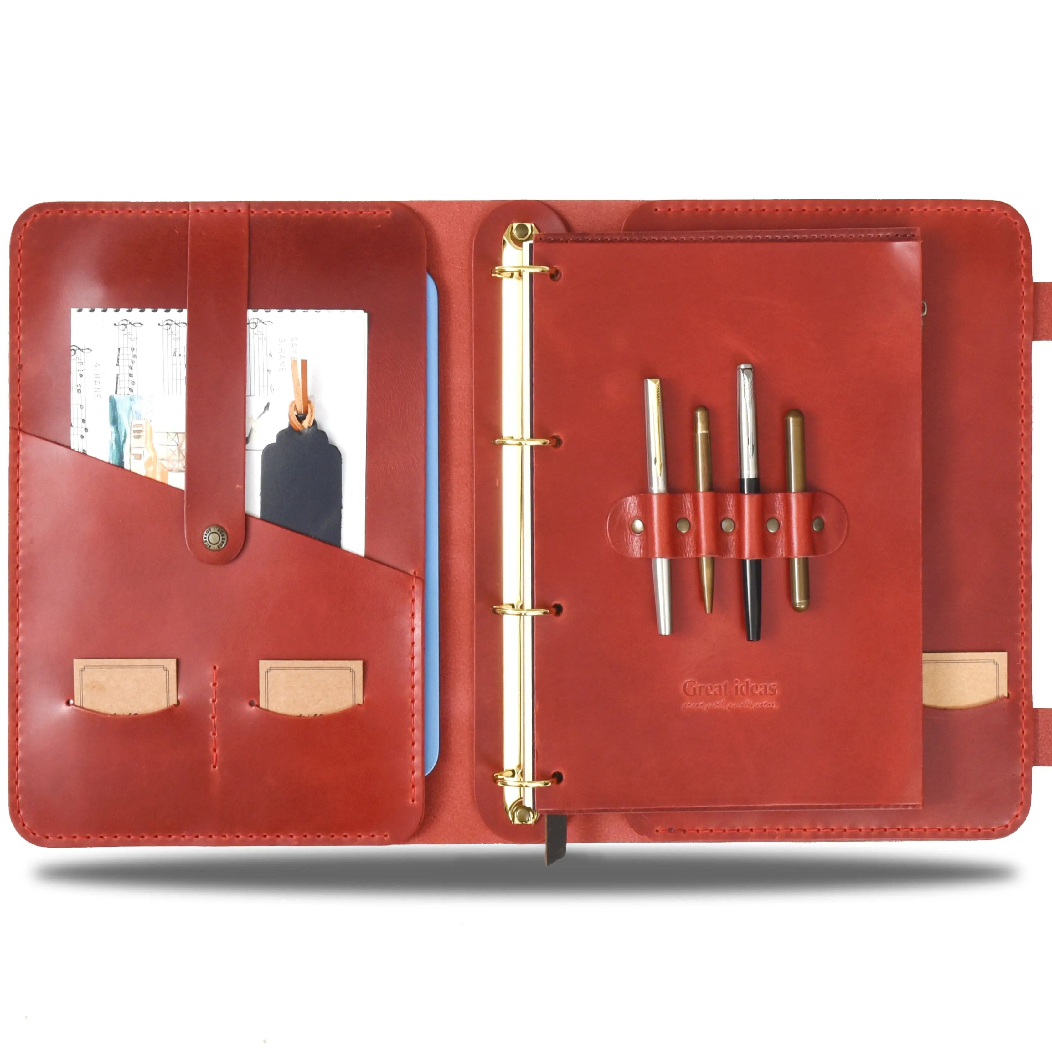 "Güneri A4 Pro-Antik Kırmızı" Lüks Hakiki Deri Organizer / Çizgisiz Bloknot, Ayraç, Anahtarlık Hediye Kargo, İsim Kazıma, Hediye Paketi Ücretsiz !