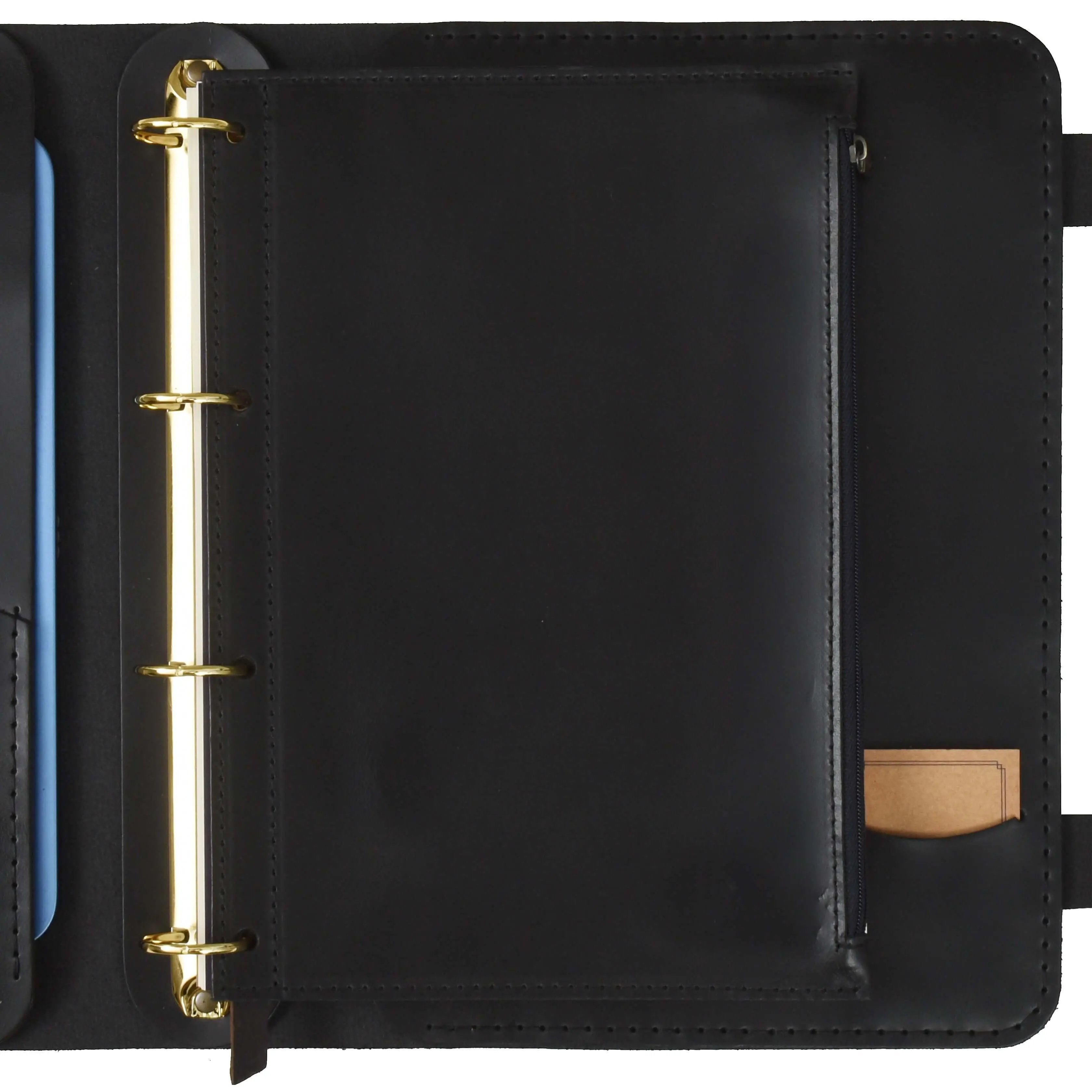 Güneri A4 Pro-Antik Siyah Lüks Hakiki Deri Organizer iç görünümü, modern ve işlevsel tasarım.