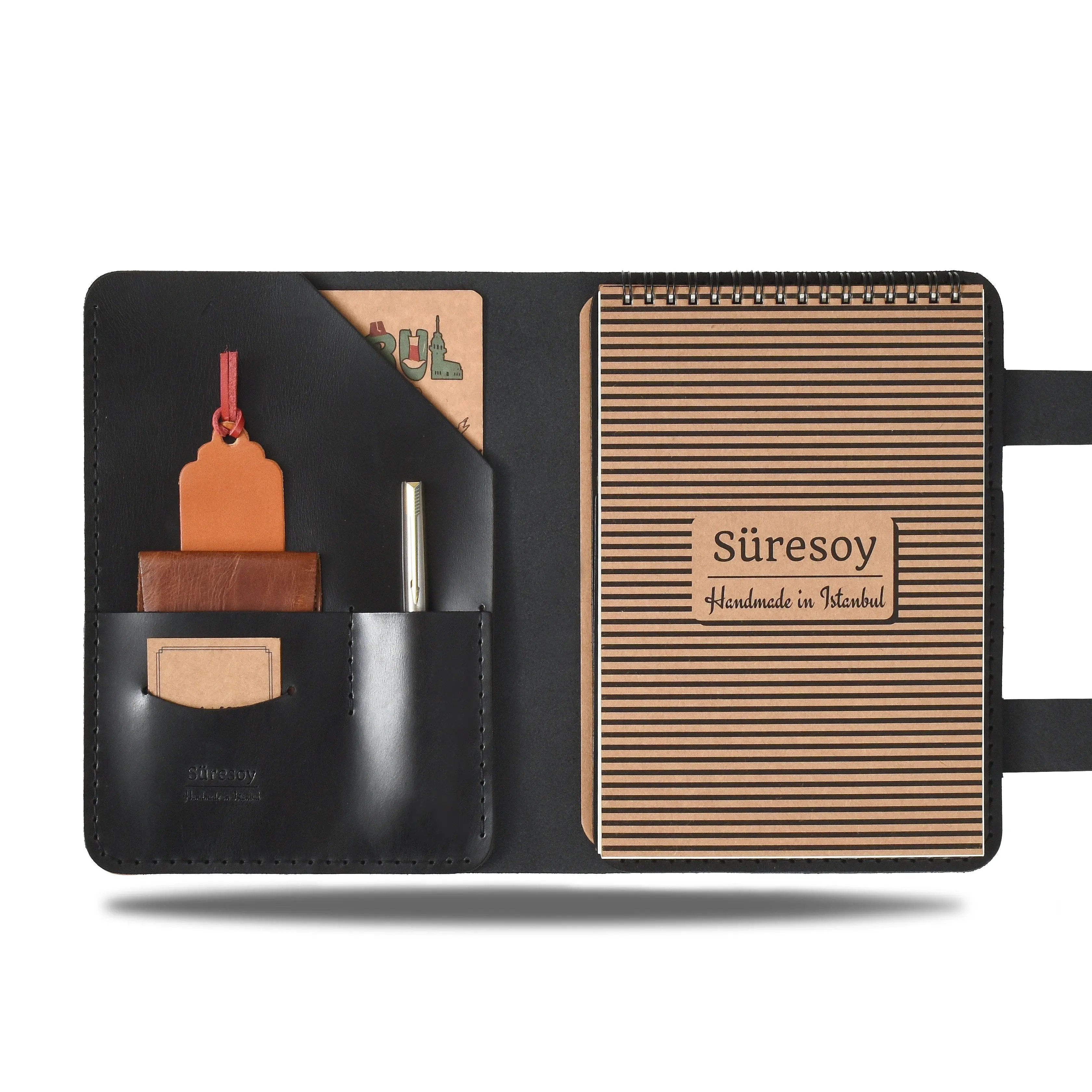 "Tunga A5 Spiralli-Antik Siyah" Lüks Hakiki Deri Organizer / Çizgisiz Spiralli Bloknot, Anahtarlık Hediye Kargo, İsim Kazıma, Hediye Paketi Ücretsiz !