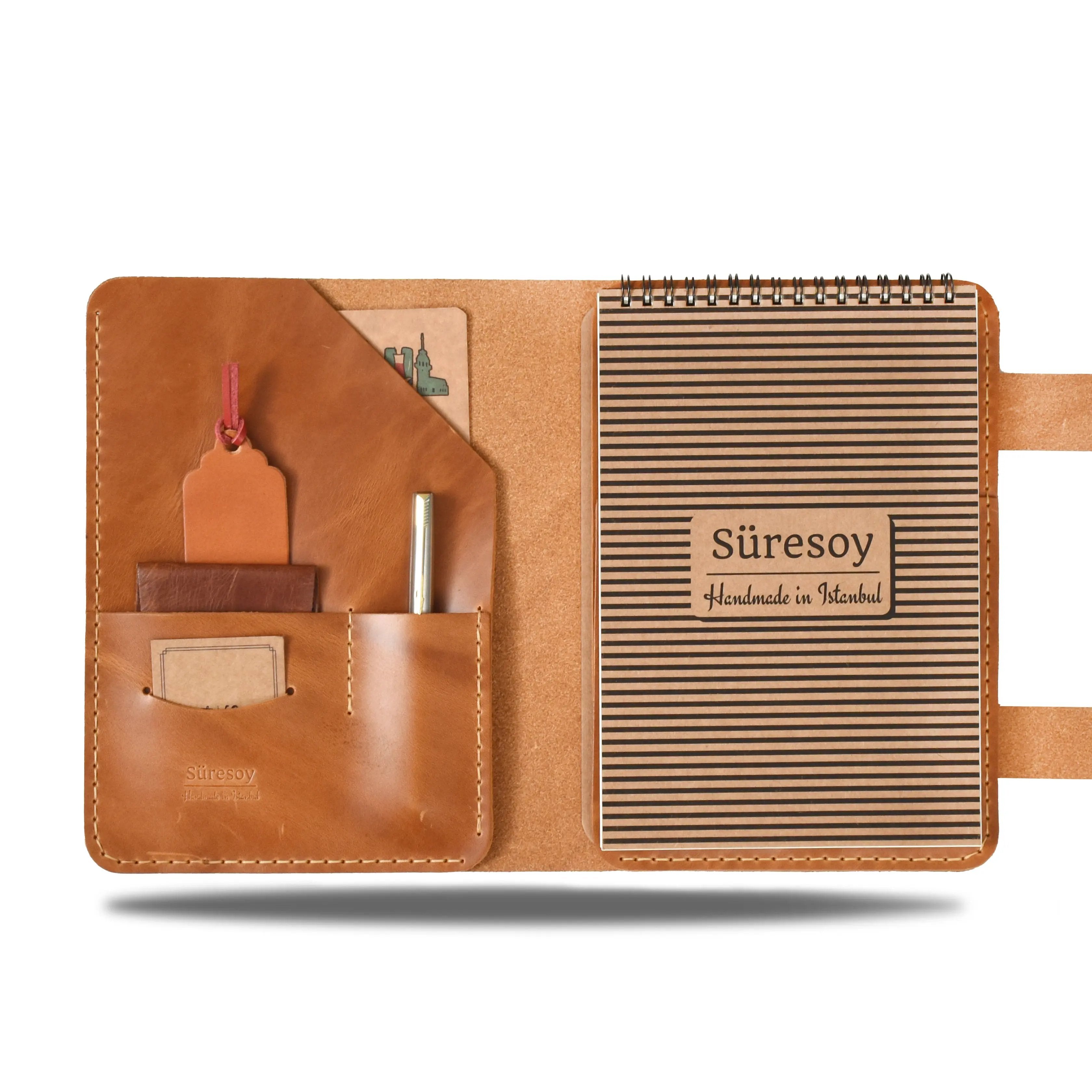 "Tunga A5 Spiralli-Camel" Lüks Hakiki Deri Organizer / Çizgisiz Spiralli Bloknot, Anahtarlık Hediye Kargo, İsim Kazıma, Hediye Paketi Ücretsiz !