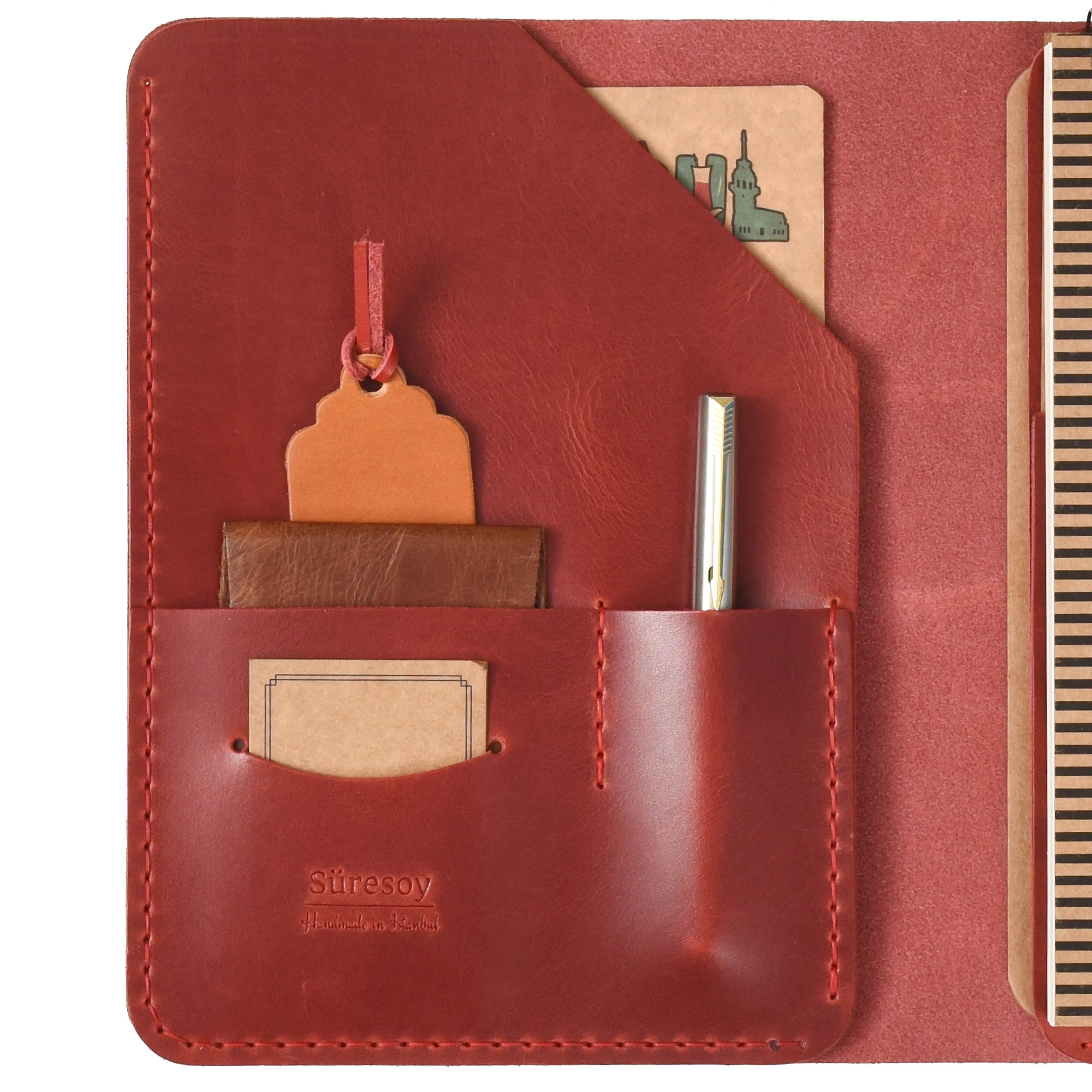 "Tunga A5 Spiralli-Antik Kırmızı" Lüks Hakiki Deri Organizer / Çizgisiz Spiralli Bloknot, Anahtarlık Hediye Kargo, İsim Kazıma, Hediye Paketi Ücretsiz !