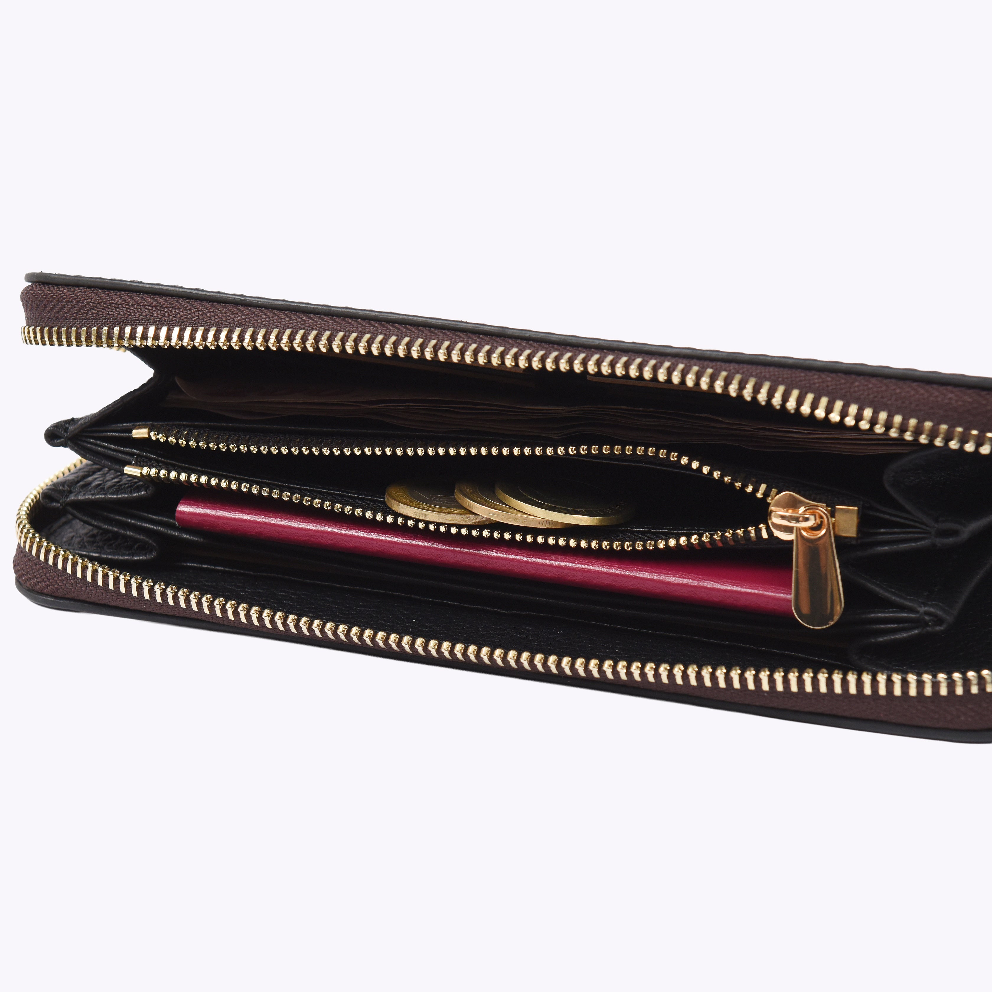 "Tüzün-Chocolate" Lüks Hakiki Deri Fermuarlı Uzun Cüzdan / Anahtarlık Hediye