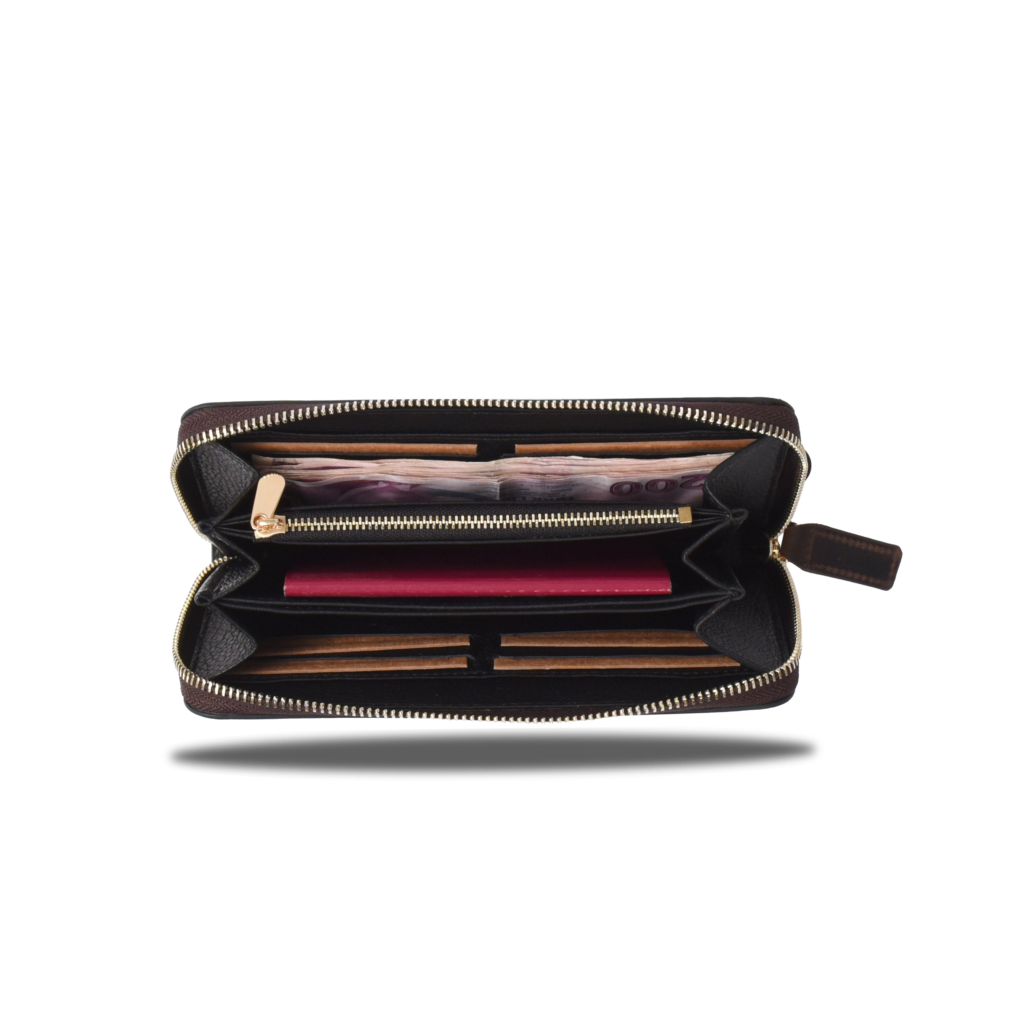 "Tüzün-Chocolate" Lüks Hakiki Deri Fermuarlı Uzun Cüzdan / Anahtarlık Hediye