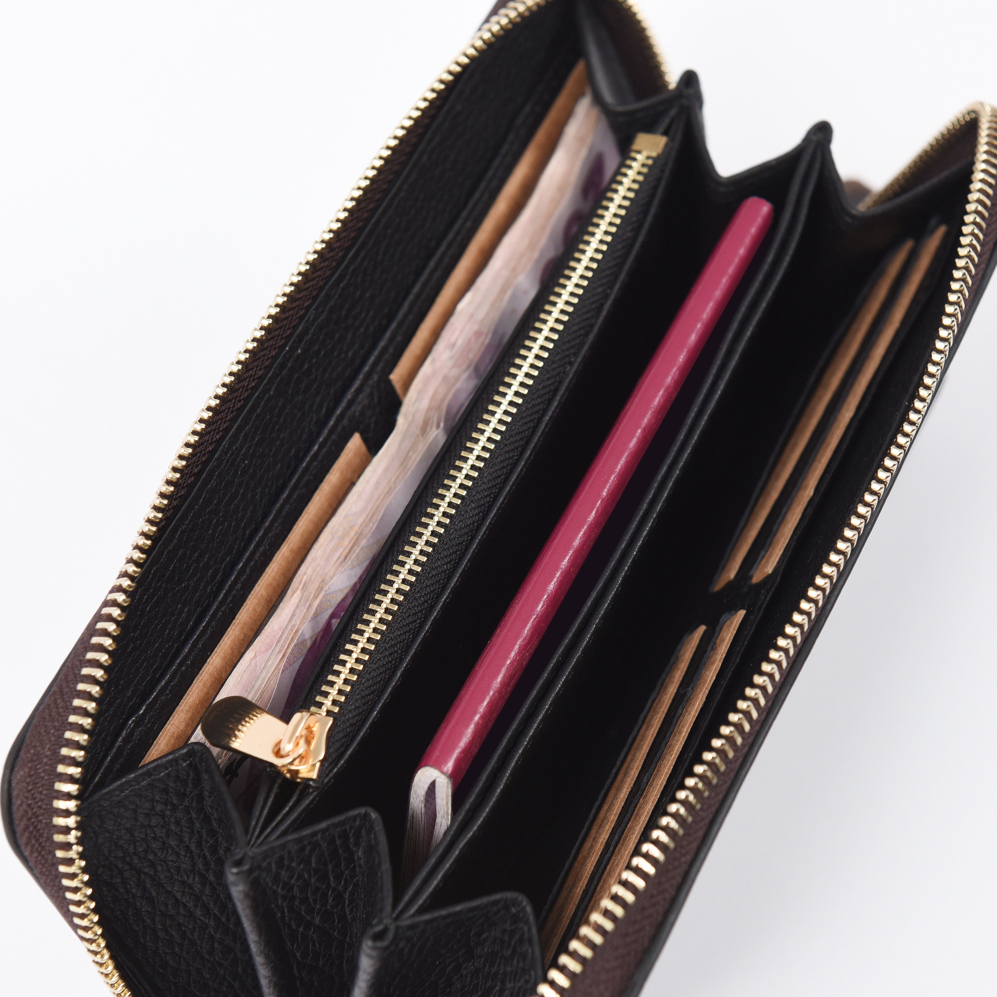 "Tüzün-Chocolate" Lüks Hakiki Deri Fermuarlı Uzun Cüzdan / Anahtarlık Hediye