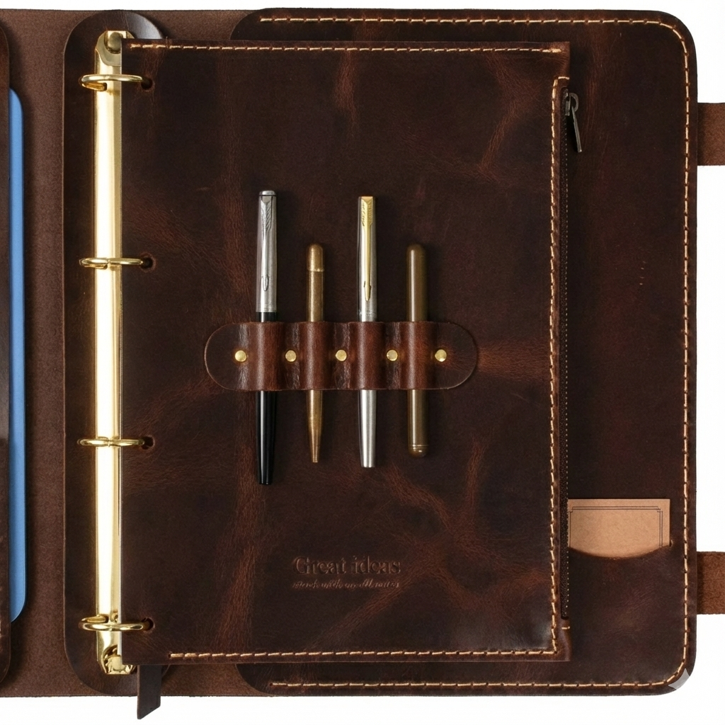 "Güneri A4 Pro" Lüks Hakiki Deri Organizer & iPad Kılıfı / Çizgili Bloknot & Anahtarlık Hediye